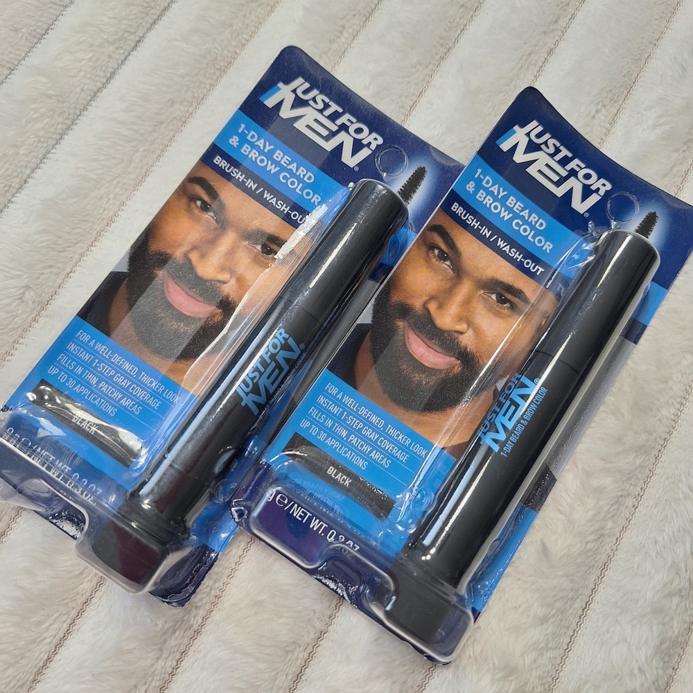 2 Pk JUST‎ FOR MEN 1-Day BEARD  BROW Temporary COLOR for Beard Eyebrows Black